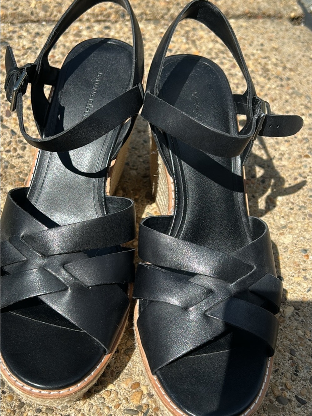 Banana Republic Black Leather Wedge Sandals with Ankle Strap